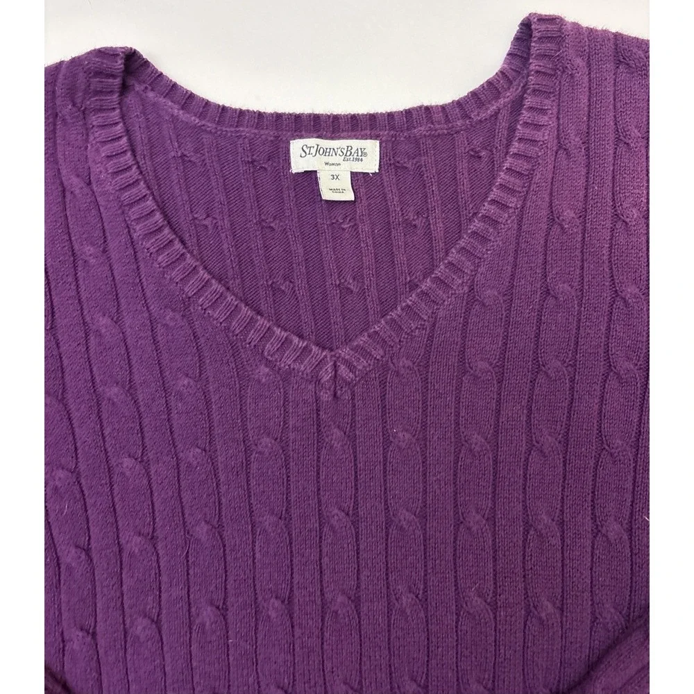 St Johns Bay Women's Purple Cable Knit V Neck Sweater Plus Size 3X - Picture 3 of 11